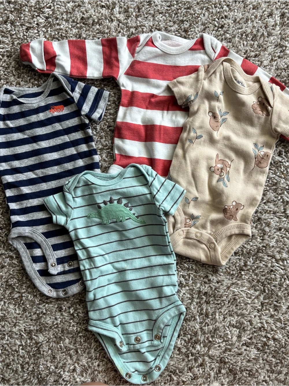 Mixed Stripe & Animal Print Baby One-Piece Bodysuits - Red, Navy, Mint, Cream
